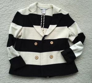 Diane von Furstenberg Blazer Negro Blanco/Crema 6 Rayas Horizontales Chaqueta Abrigo - Imagen 1 de 14