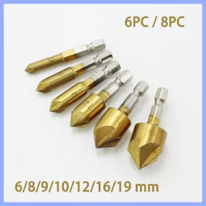 6tlg HSS Senker Bohrer Set Titan 6-19mm für Akkuschrauber Sechskant Bit Aufnahme - Bild 1 von 9
