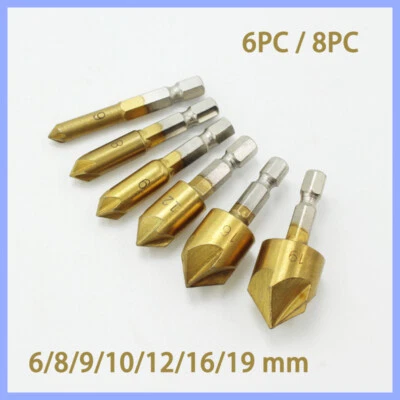 6tlg HSS Senker Bohrer Set Titan 6-19mm für Akkuschrauber Sechskant Bit Aufnahme - Bild 1 von 4