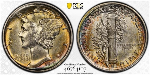 1918-D 1918D 1918 D Mercury Silver Dime 10 Cent 10C Silver PCGS AU55 AU 55 BU Cover