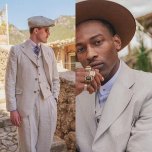 Traje informal vintage para hombre tela de lino fresco estilo verano chaqueta de un solo pecho - Imagen 1 de 16
