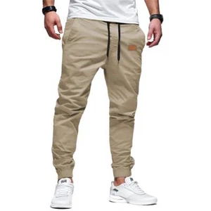 Mens Cotton Drawstring Chino Cargo Pants Hiking Twill Track Jogger Sweatpants - Picture 1 of 17