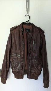 Retro, Politix, Chestnut Brown Leather Bomber Jacket - Picture 1 of 5