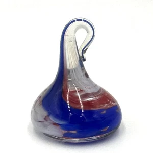 Hand Blown Art Glass Hershey Kiss Red White Blue Swirl 1.5" - Picture 1 of 5
