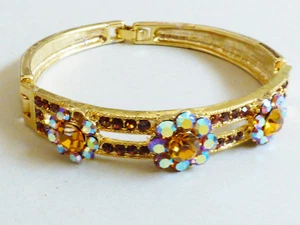BRAZALETE DE DISEÑO FLOR CRISTAL FLOR CRISTAL COLOR ÁMBAR TONEMETAL DORADO - Imagen 1 de 6