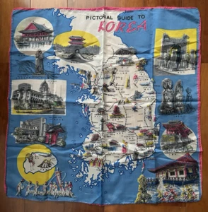 SCIARPA MAPPA vintage della COREA souvenir OTTIME CONDIZIONI 25" quadrata - Foto 1 di 12
