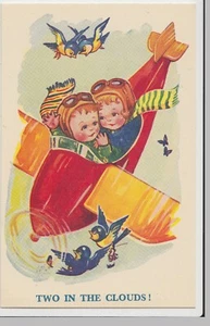 Comic Cute Children PPC, "Two In The Clouds", Aviation, Butterflies & Bluebirds - Picture 1 of 2