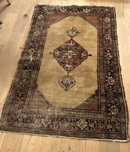 Antique Serab Camel Wool rug 6' x 3.9’, Aged, Distressed