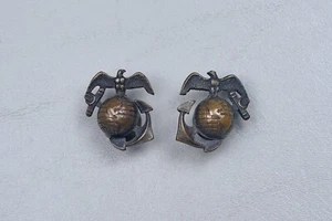WWII U.S. MARINE CORPS PRE-WAR 'DROOP WING' EGA'S - PAIR, SCREW BACK - Picture 1 of 6