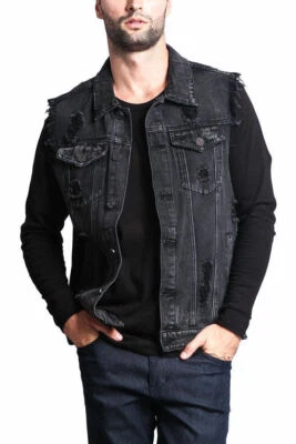 Para hombres Negro Punk Informal Chaqueta Sin Mangas Retro Tendencia Juvenil Denim Chaleco Prendas para el torso Foto 1 de 4