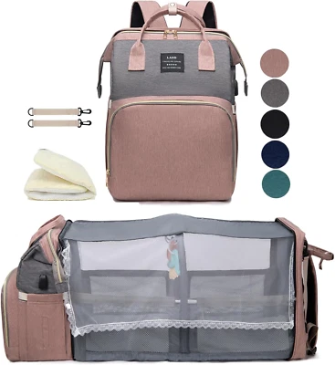 Diaper Bag Backpack with Changing Station, Pink Travel Bag for Baby Essentials - Image 1 of 4