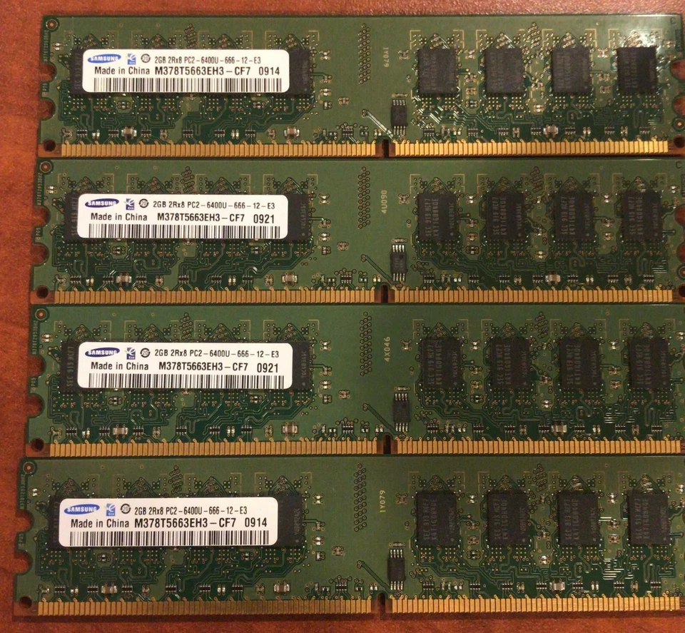 8GB - 4 x Samsung RAM M378T5663EH3-CF7 2GB 2Rx8 PC2-6400U DDR2 memória não ECC - Imagem 1 de 1