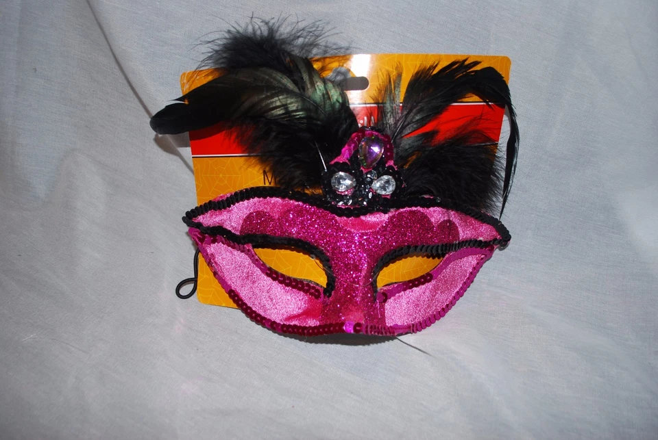 NUEVO DISFRAZ HALLOWEEN MÁSCARA MASCARADA ADULTO SPOOKY VILLAGE ROSA NEGRO PLUMAS Foto 1 de 1