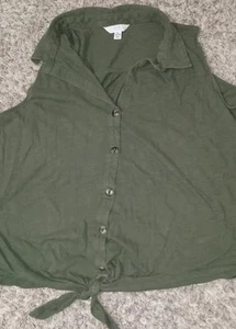 Women's Time And True Button Up Top Size XL Color Green Cute Adorable Sexy... - Picture 1 of 3