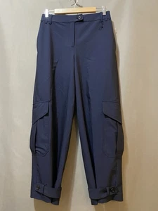 NWOT ZARA Women Zipper Hi-Rise Button Tab Cuffed Hem Crop Cargo Pants SZ S Navy - Picture 1 of 14