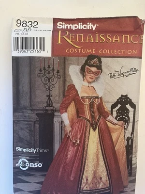 Simplicity Pattern Renaissance Costume Collection 9832 Size RR 14-20 Uncut - Image 1 of 2
