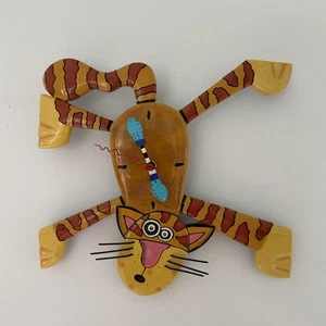 Allen Designs Studios Dinner Time Cat Wall Clock Pendulum Crazy Colorful Kitchen - Picture 1 of 9
