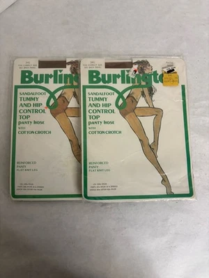 Vtg Burlington Tummy And Hip Control Top Pantyhose 341 Rachel & Wild Rice Small - Image 1 of 4