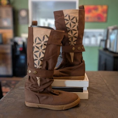 Botas bajas Chintamani Flor de la Vida Marrón Hechas a Mano de Lona Talla 39 NUEVAS Foto 1 de 4