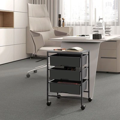 HOMCOM Rollwagen, Servierwagen mit 3 Etagen, Griffe, Aufbewahrungswagen Schwarz - Bild 1 von 4