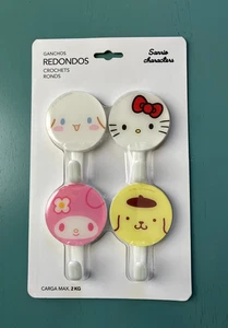 NEW Sanrio Round Hooks Set of 4 My Melody Cinnamoroll Pompompurin Hello Kitty - Picture 1 of 4