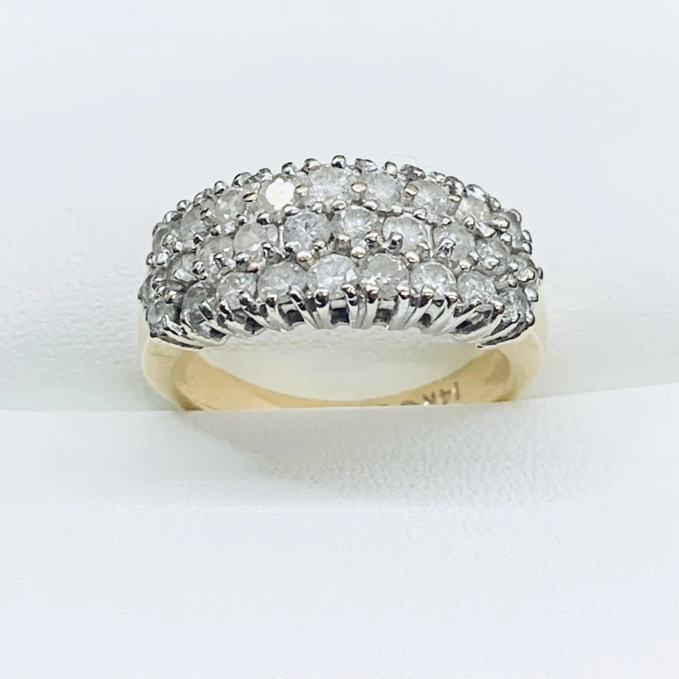 Anillo pavé con racimo de diamantes naturales de oro amarillo de 14 k de 1/2 quilate vintage tamaño 5,5 Foto 1 de 4