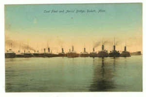 Vintage c.1908 Coal Ship Fleet and Aerial Bridge Duluth, Minnesota, Stamped - Picture 1 of 2