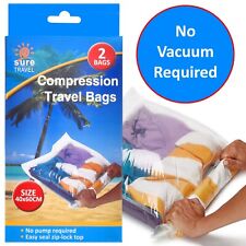 COMPRESSION BAGS 2Pc 60x40cm No Pump/Vacuum Roll-Up Flat Packing Travel Storage