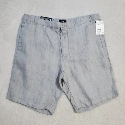 Pantalones Cortos H&M Para Hombre 34R Gris Lino Calce Relajado Chino 8" Entrepierna Playa Preppy Informal Foto 1 de 4