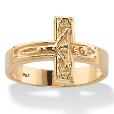 PalmBeach Jewelry Men's Gold-Plated Silver Horizontal Crucifix Cross Ring