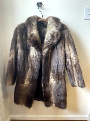 Abrigo de visón de piel sintética para mujer - Manga larga - Vintage - Marrón multicolor Foto 1 de 4