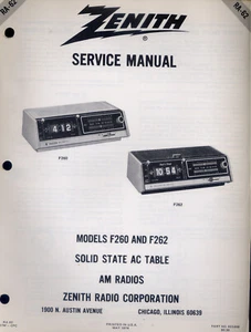 Zenith Service Manual Models F260/F62 Solid State AC Table AM Radios PFAX61 - Bild 1 von 1