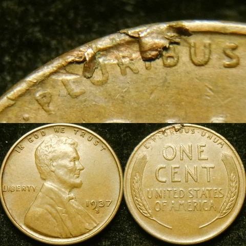 1937-S AU/Unc Lamination Error Lincoln Cent Wheat Penny Cover