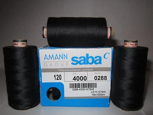 (0,003 €/1m) 10 x 1000 m Nähgarne Amann Saba Stärke 120 Schwarz Farbnummer 4000 - Picture 1 of 1