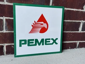 Pemex Mexico Gasoline Oil Gas Metal advertising sign 12 Inches White - Picture 1 of 2