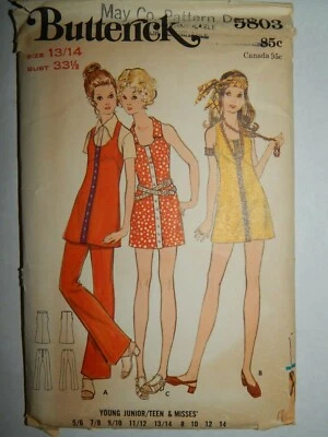 Jumper Dress Pants Sewing Pattern Size 13 14 Butterick 5803 Cut Complete Vtg  - Image 1 of 4