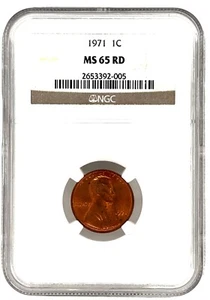  1971 LINCOLN CENT  NGC MS 65 RD  GEM BU. - Picture 1 of 10