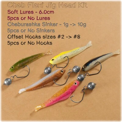 Cheburashka Kit Offset Hook Soft Lure Cheb Flexi Jig Head Sinker Drop Shot Perch - Image 1 of 4