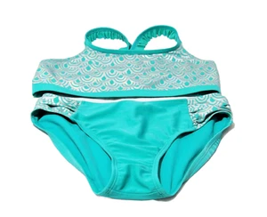 Cat & Jack Girls Two Piece Swimsuit Green and Silver Size XL (14/16) - Picture 1 of 7