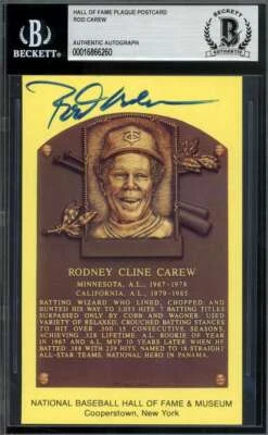 Rod Carew Beckett BAS Signed Gold Hall of Fame Plaque Postcard Autograph - Image 1 of 2