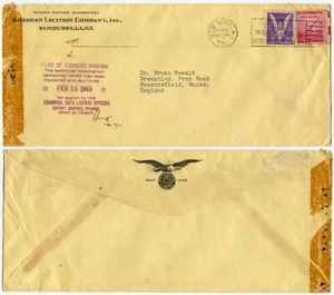 USA 1943 ECONOMIC WARFARE BOARD HS EXPORT LICENCE AMERICAN LECITHIN PRINTED ENV - Picture 1 of 1