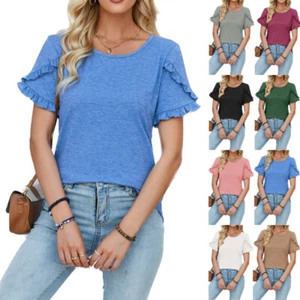 Blusas túnica suelta estampado floral lindas manga corta ganchillo encaje cuello redondo - Imagen 1 de 32
