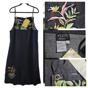 Koos of Course! Denim Jumper Dress Size L New - Artsy Boho Pockets Fall A-line - Picture 1 of 10