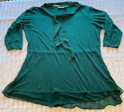 Susan Graver Green Liquid Knit Peplum Back Top Chiffon Overlay Tunic Top Size 3X - Image 1 of 4
