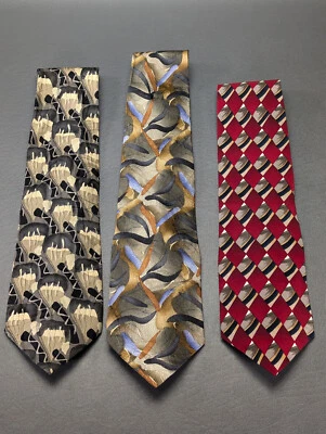 Lote de corbatas de seda J. Garcia: alarma de gusano de pato, árbol de Van Gogh, mecanismos de relojería Foto 1 de 4