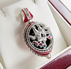 WUNDERSCHÖNER RUSSISCHER ANHÄNGER MASSIV STERLINGSILBER 925 EMAILLIERT MIT KÜSSENDEN TAUBEN - Bild 1 von 7