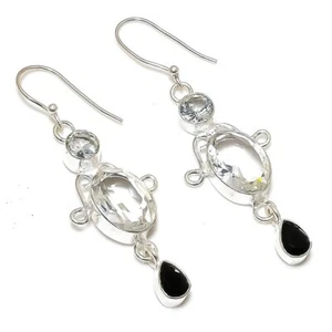 White Topaz, Spinel Gemstone 925 Sterling Silver Jewelry Earring 2.36" q235 - Picture 1 of 5
