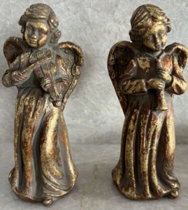 Golden Musical Angel Candle Holders 7” Christmas Holiday - Picture 1 of 2