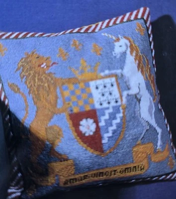 Heraldic Unicorn Lion Panel Cushion Needlepoint Pattern Embroidery Coat Of Arms - image 1 of 2