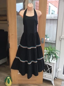 HUSH Black Summer Halter Neck Midi Tiered Rick Rack Cotton Sun Dress Size 10 - Picture 1 of 10